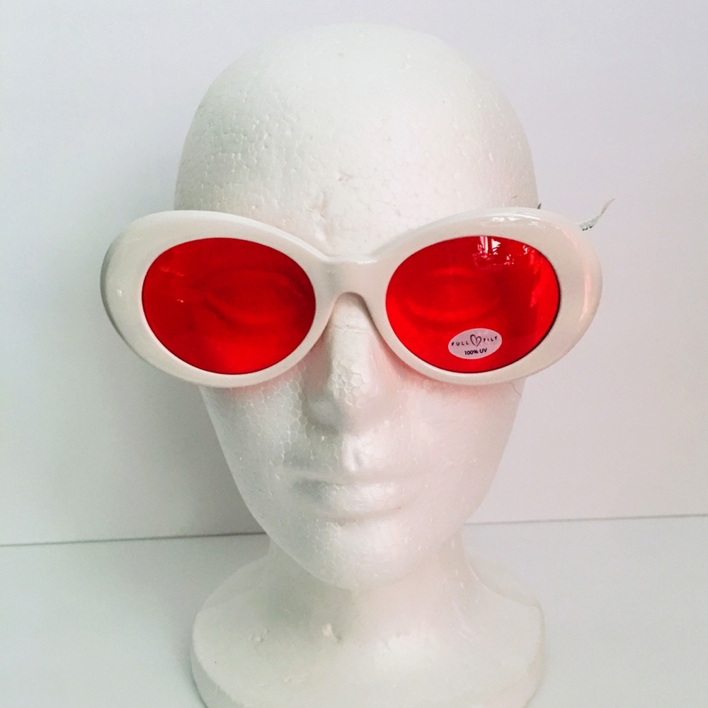 Red Lens Sunglasses White Oval Frame